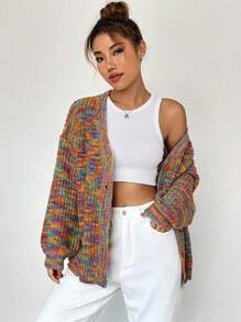 SHEIN Qutie Space Dye Drop Shoulder Cardigan - Multicolor - View 1