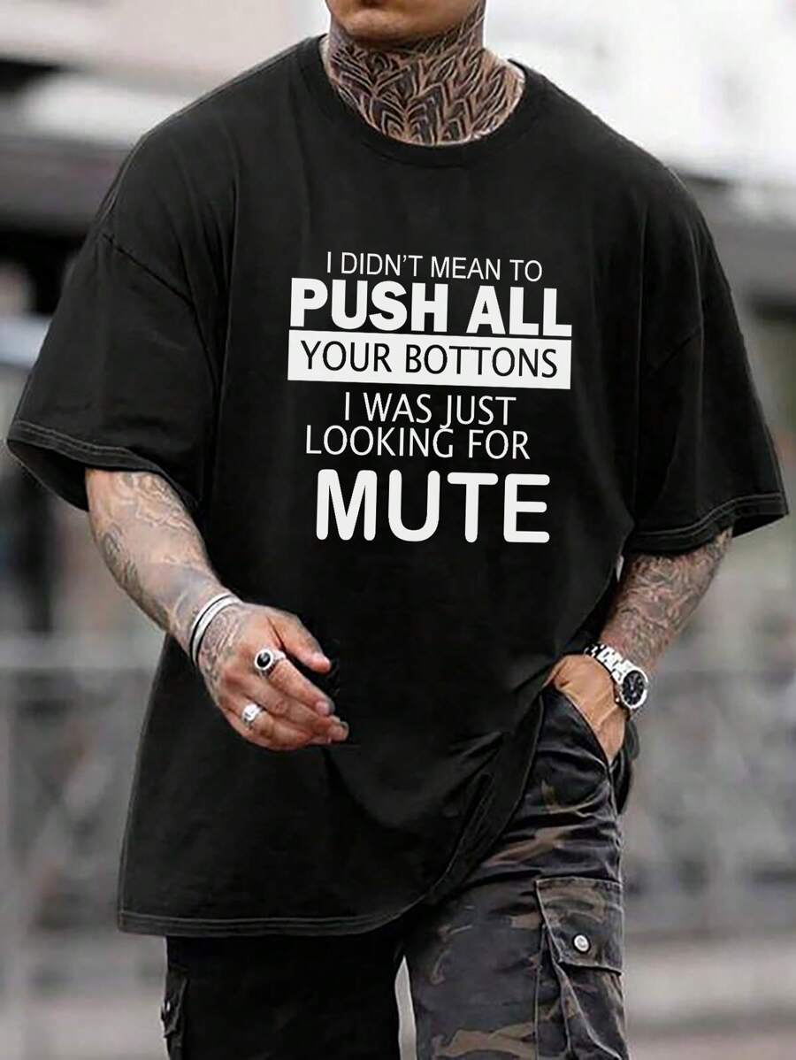 Manfinity Homme Men Plus Slogan Graphic Tee - Black - View 1