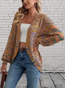 SHEIN LUNE Áo khoác cardigan thả vai Space Dye - Nhiều màu - Xem 4