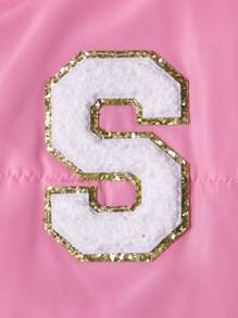 SHEIN Tween Mädchen 1 Stück Gepolsterter Mantel mit Buchstaben-Patch-Detail und Kapuze - Pink - Übersicht 3