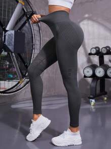 Yoga Trendy 寬腰帶運動打底褲 - 灰色 - 查看 2