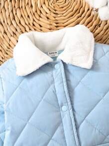 Baby Girl Borg Collar Flap Detail Quilted Coat - Blue - View 3