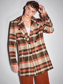 Manfinity VCAY 宽松男式格子双排扣大衣 - 彩色 - 查看 1