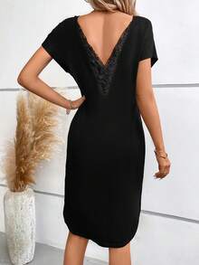 SHEIN Frenchy Solid Batwing Sleeve Tee Dress - Black - View 2