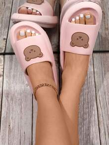 Women's Summer Fashionable Indoor/Outdoor Bear Pattern Slide Sandals With Strap - Pink - View 4