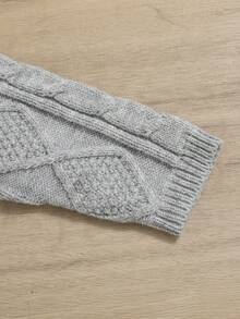 SHEIN 女嬰前紐扣麻花編織連身褲附帽子 - 淺灰色 - 查看 4