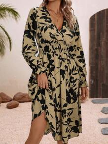 SHEIN LUNE Floral Print Flare Sleeve Dress - Multicolor - View 5