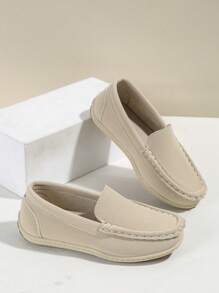 孩子們舒服的一腳蹬樂福鞋,時尚和透氣適合春天和夏天 - 杏色 - 查看 5