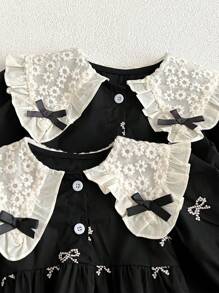 Young Girl New Spring/Autumn Long Sleeve Embroidery Detail Sweet Dress - Black - View 5