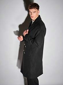 Manfinity VCAY Loose Fit Men's Double Breasted Overcoat - Black - View 4