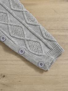 SHEIN 女嬰前紐扣麻花編織連身褲附帽子 - 淺灰色 - 查看 5