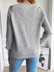 Chiquease Cut Out Raglan Sleeve Sweater,Long Sleeve Tops Knit Pullover Fall Winter Sweater - Grey - View 2