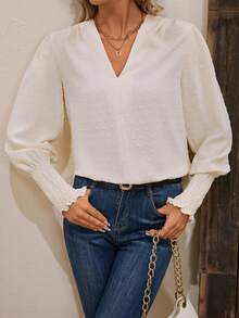 SHEIN LUNE 圓點燈籠袖襯衫 - 杏色 - 查看 4