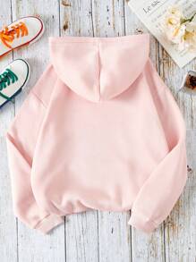 SHEIN Essnce Capucha unicolor con bolsillo de canguro con cordón - Rosa Pálido - Ver 2