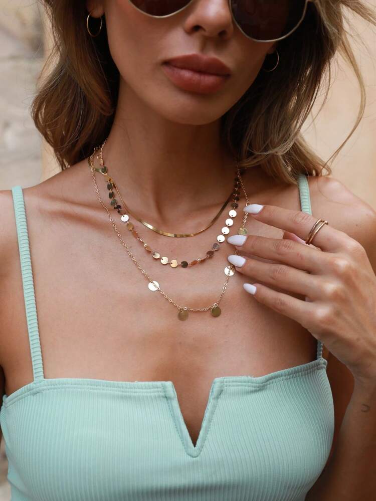 3pcs Disc Charm Necklace