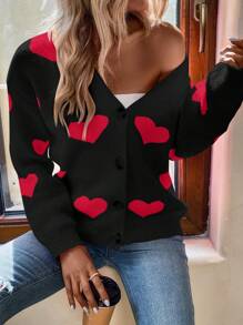 SHEIN Essnce 愛心圖案落肩袖開襟衫 - 彩色 - 查看 4