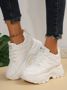 女士厚底坡跟运动鞋，适合娇小身材的百搭白色鞋款 - 白色 - 查看 4