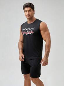 Men Letter Graphic Lounge Set - Black - View 1