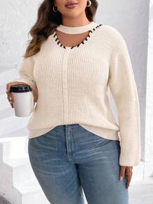 EMERY ROSE 大碼鎖脖領口落肩袖套頭毛衣