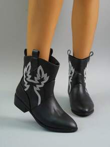 Ladies' Fashionable Western Style Black Boots, Cowboy Boots For Women - Black - View 1