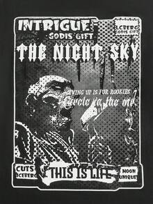 ROMWE MEN Goth 男士標語&骷髏圖案T恤 - 黑色 - 查看 3