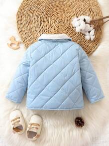 Baby Girl Borg Collar Flap Detail Quilted Coat - Blue - View 2