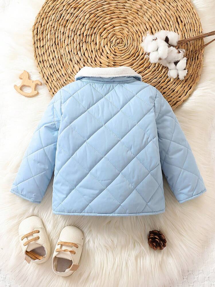 Baby Girl Borg Collar Flap Detail Quilted Coat