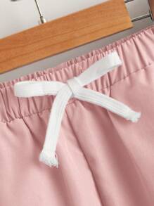 SHEIN Tween Boy Letter Patched Detail Drawstring Waist Shorts - Baby Pink - View 4