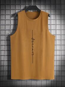 Manfinity Homme Hombres Top tank con estampado de letra - Marrón - Ver 4