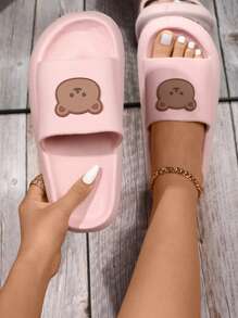 Women's Summer Fashionable Indoor/Outdoor Bear Pattern Slide Sandals With Strap - Pink - View 1