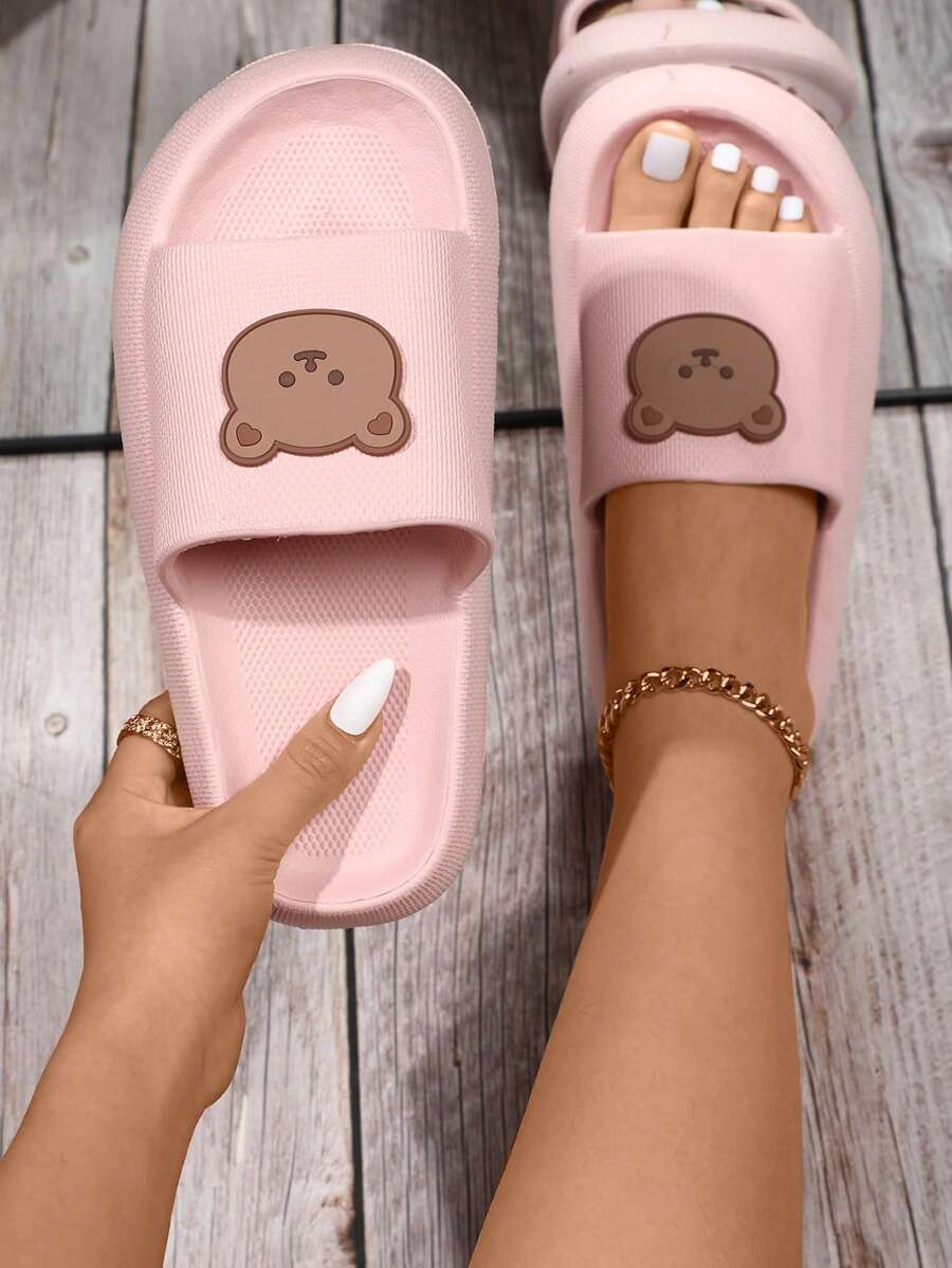 Women's Summer Fashionable Indoor/Outdoor Bear Pattern Slide Sandals With Strap - Pink - View 1