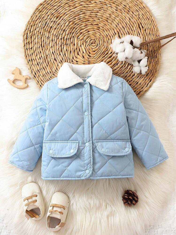 Baby Girl Borg Collar Flap Detail Quilted Coat