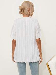 Aveloria Solid Raw Trimmed Button Front Coat - White - View 2