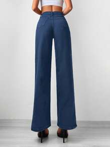 EURMUSE Solid Split Hem Straight Leg Jeans - Dark Wash - View 2