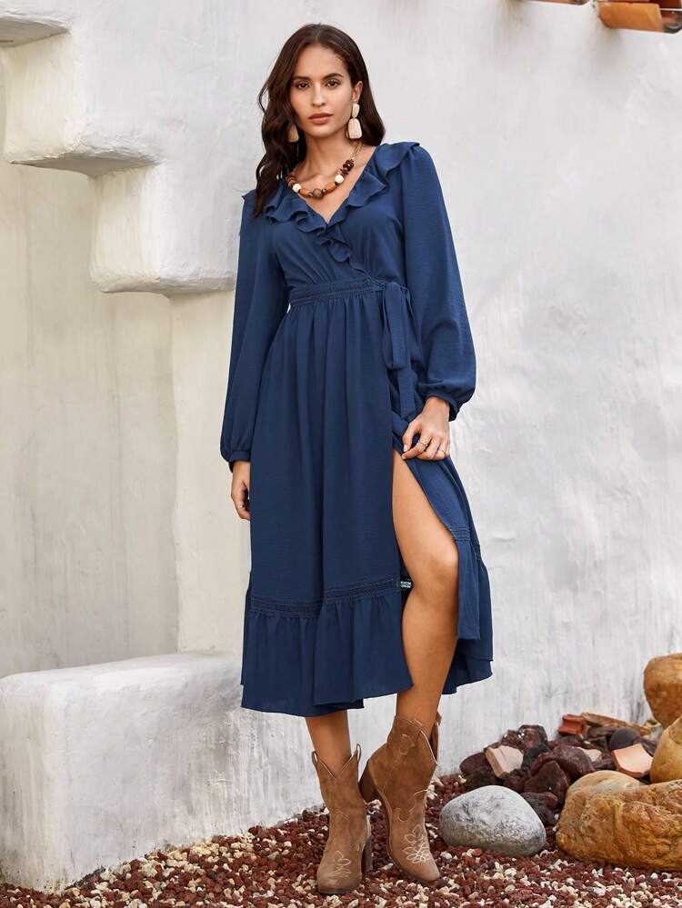 Ruffle Trim Ruffle Hem Dress
