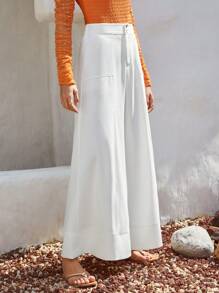 SHEIN Clasi 素色闊腿褲 - 白色 - 查看 6