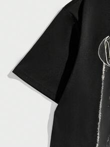 ROMWE MEN Street Life 男士字母与星星图案 T 恤，学校 - 黑色 - 查看 3