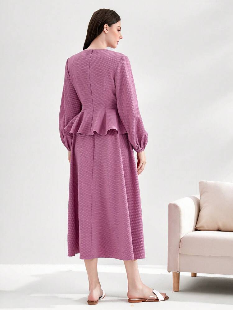 Lantern Sleeve Knot Front Peplum Top & Skirt