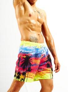 Surfspeed 男士椰子樹圖案腰部抽繩泳褲 - 彩色 - 查看 5