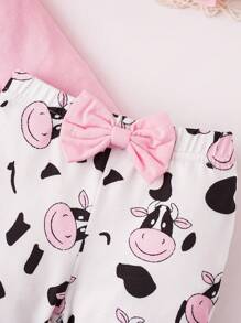 SHEIN 女嬰奶牛&標語圖案荷葉邊連身背心&喇叭褲＆ 頭巾 - 彩色 - 查看 3