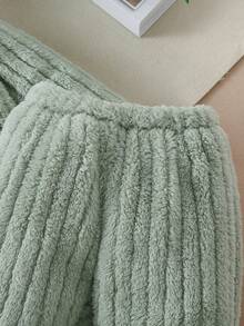 SHEIN 男小童素色毛絨帽衫和褲子 - 綠色 - 查看 5