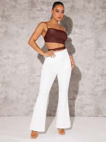 SHEIN BAE 單肩鏤空側收褶短款上衣 - 巧克力棕 - 查看 7