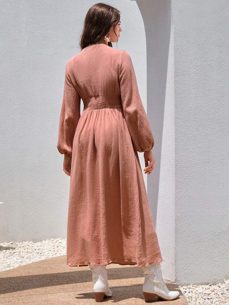 Lantern Sleeve Split Thigh Dress