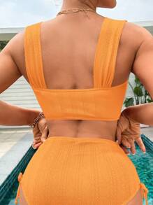 SHEIN Knot Front High Waisted Bikini Set For Summer Beach - Orange - View 2