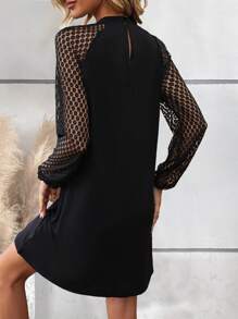 SHEIN Clasi Contrast Lace Raglan Sleeve Dress Fall Cloth For Women - Black - View 2