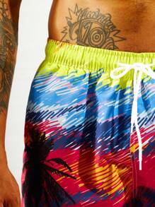 Surfspeed 男士椰子樹圖案腰部抽繩泳褲 - 彩色 - 查看 3