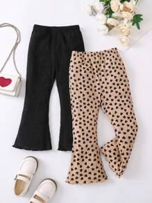 SHEIN 女小童2入組愛心圖案喇叭褲 - 彩色 - 查看 1