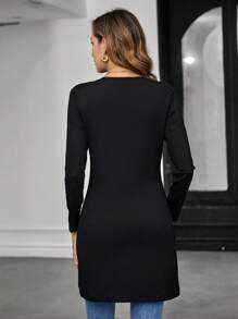 SHEIN Clasi Solid Split Hem Tee - Black - View 2