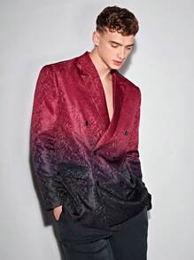 GENTILAND Loose-Fit Ombre dubbelknäppt kavaj för män - Bourgogne - Visa 6