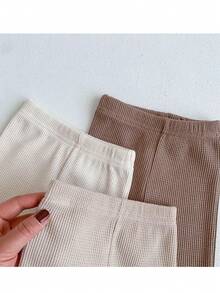 Đứa bé trai Bản vá Gấu Dệt kim Waffle Quần - Màu Khaki - Xem 4